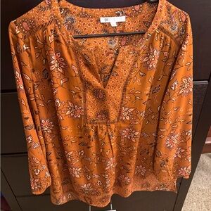 DR2 Rust Orange Floral Tunic Blouse
